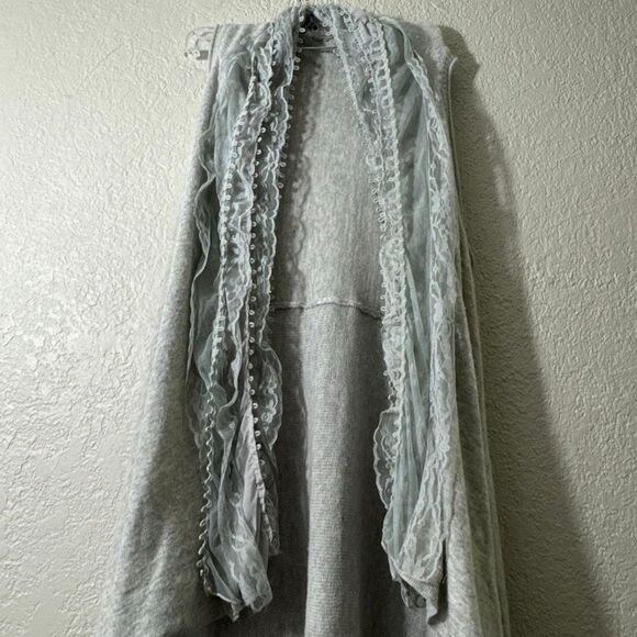 Vertigo Paris Women's Cardigan Size M Gray Tank Ruffled Open Front Angora Wool - Picture 2 of 10